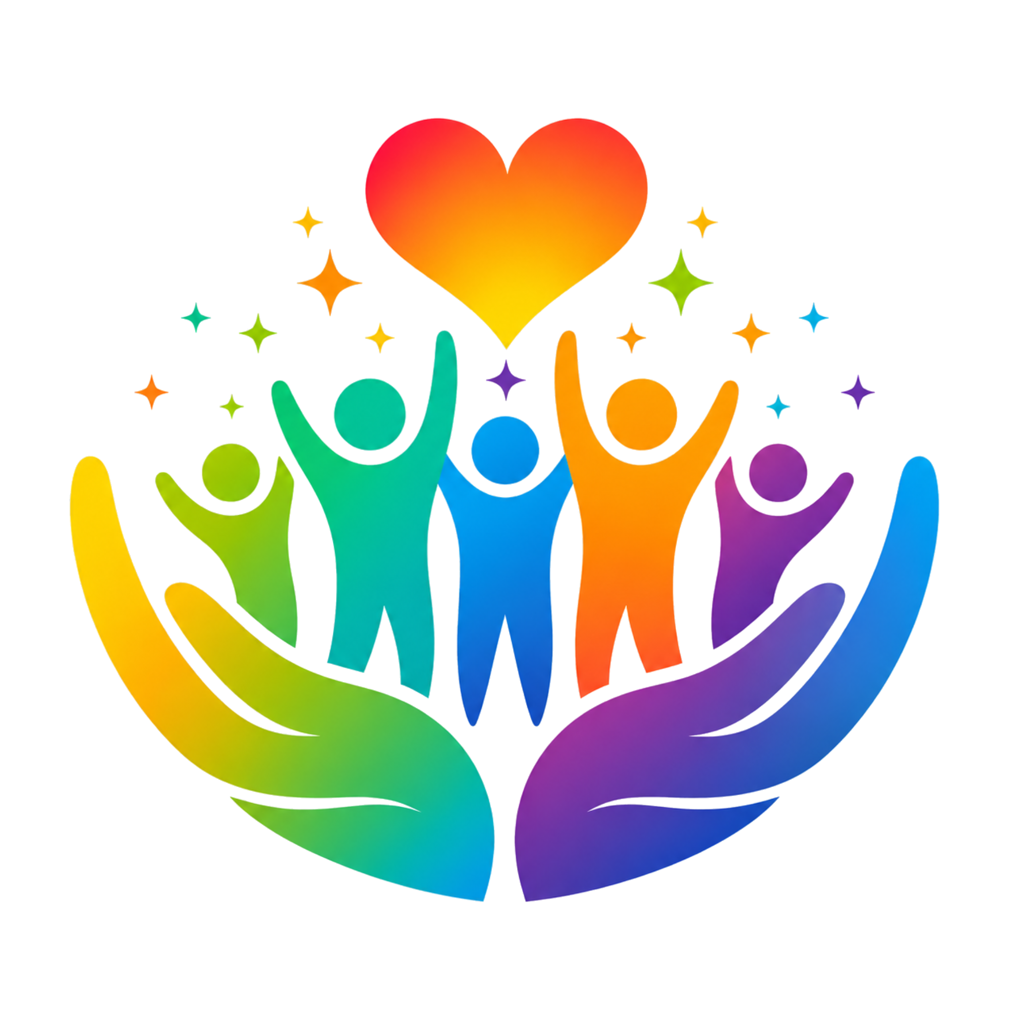 Colorful people and hands beneath a heart, the LOVE All Foundation logo